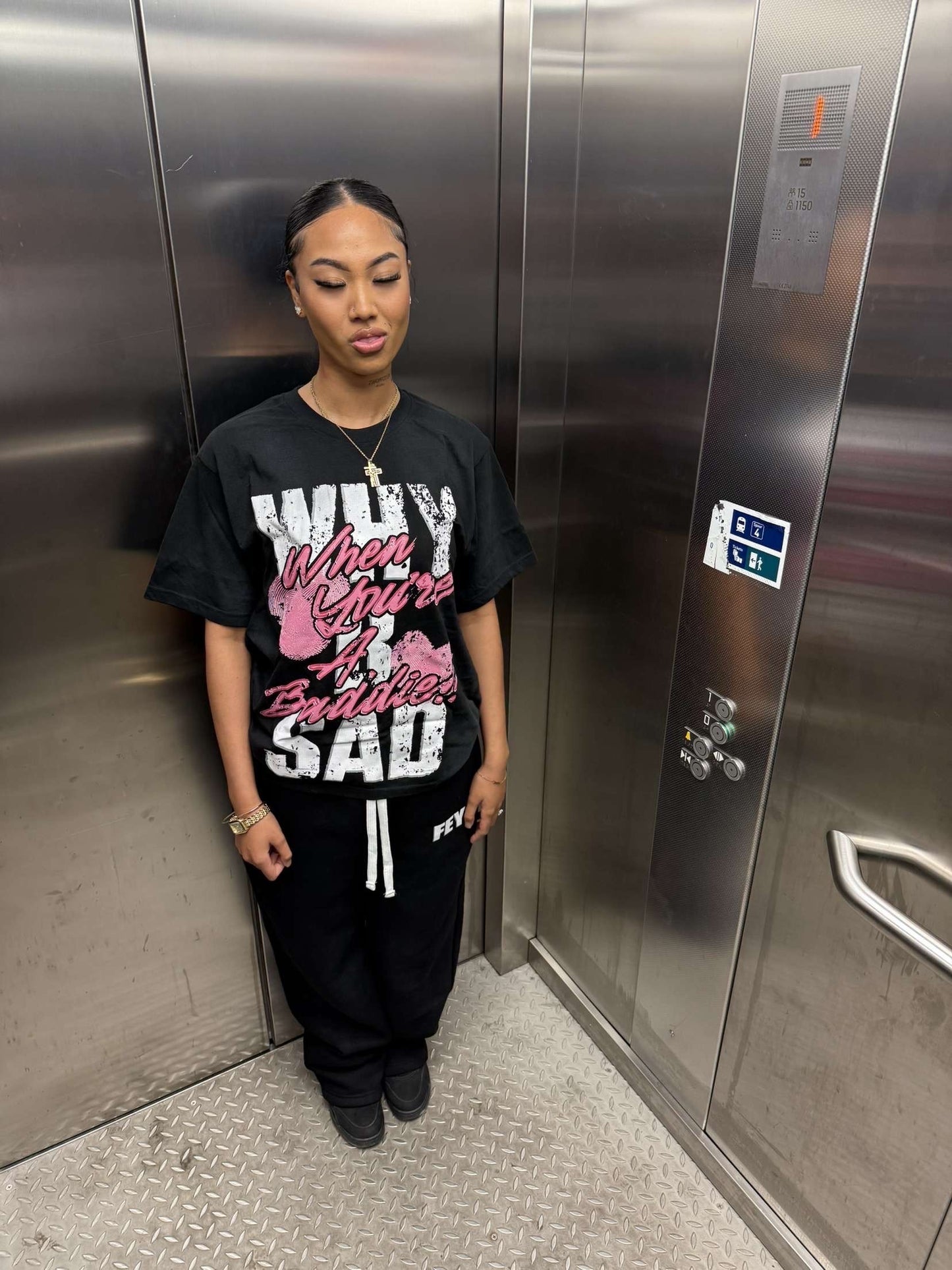 T-SHIRT BLACK/PINK - WHY BE SAD
